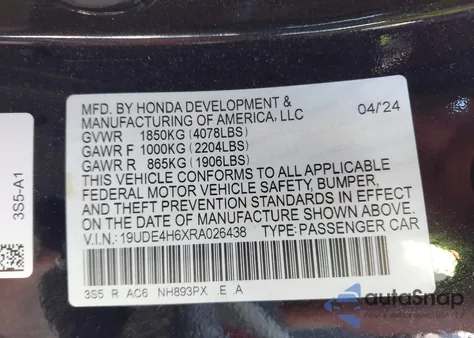 2024 Acura Integra A-Spec Technology from USA, damaged, VIN 19UDE4H6XRA026438